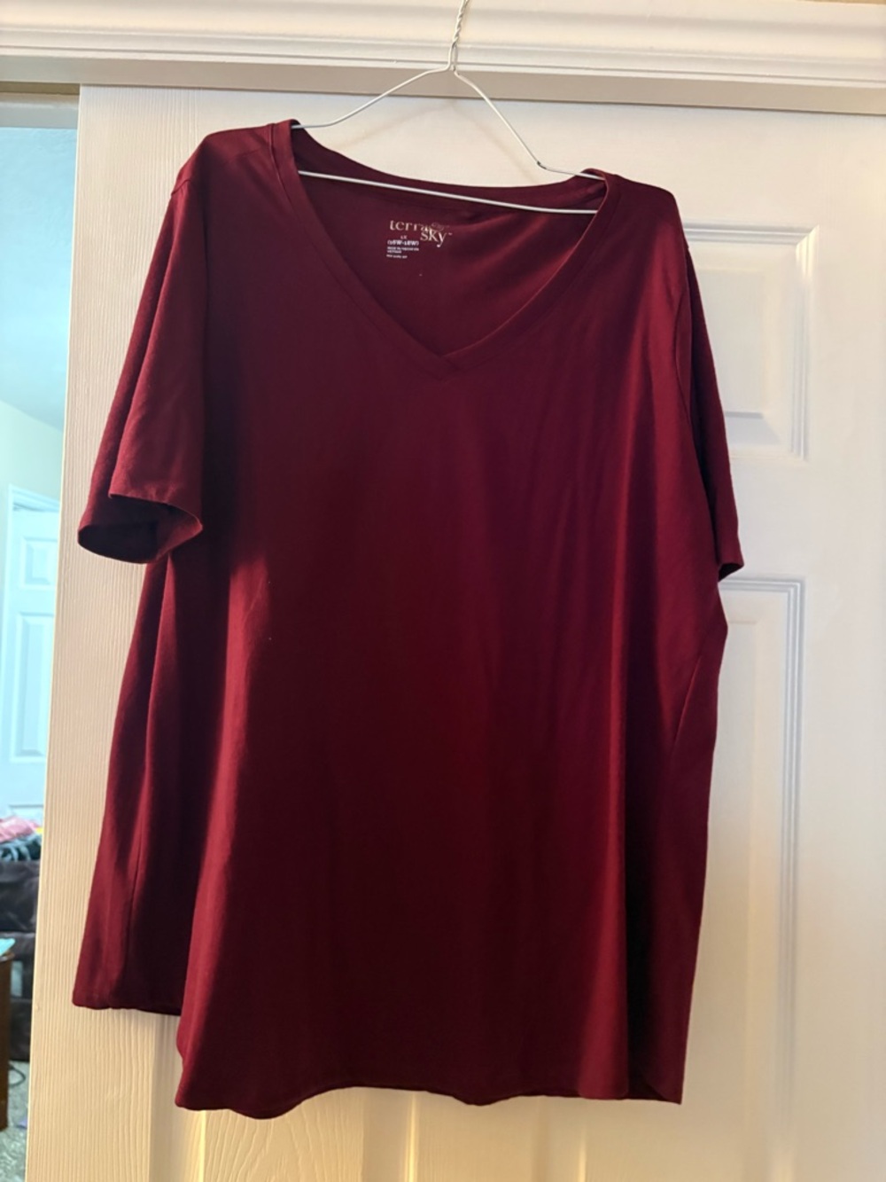 Terra & Sky Womens V-Neck Tee - Burgundy Wine